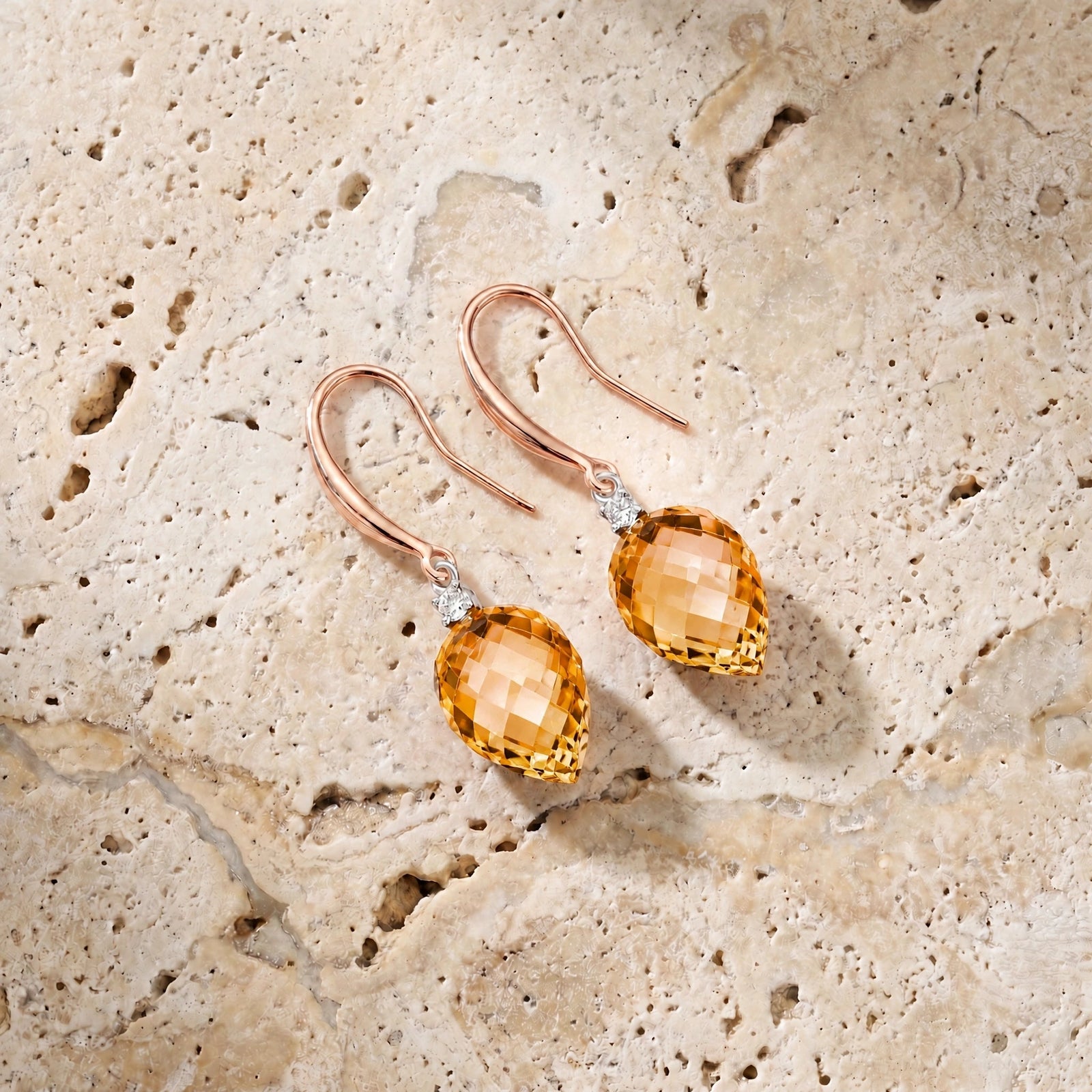 Rose Gold Earrings Citrine 10K — Rosangela