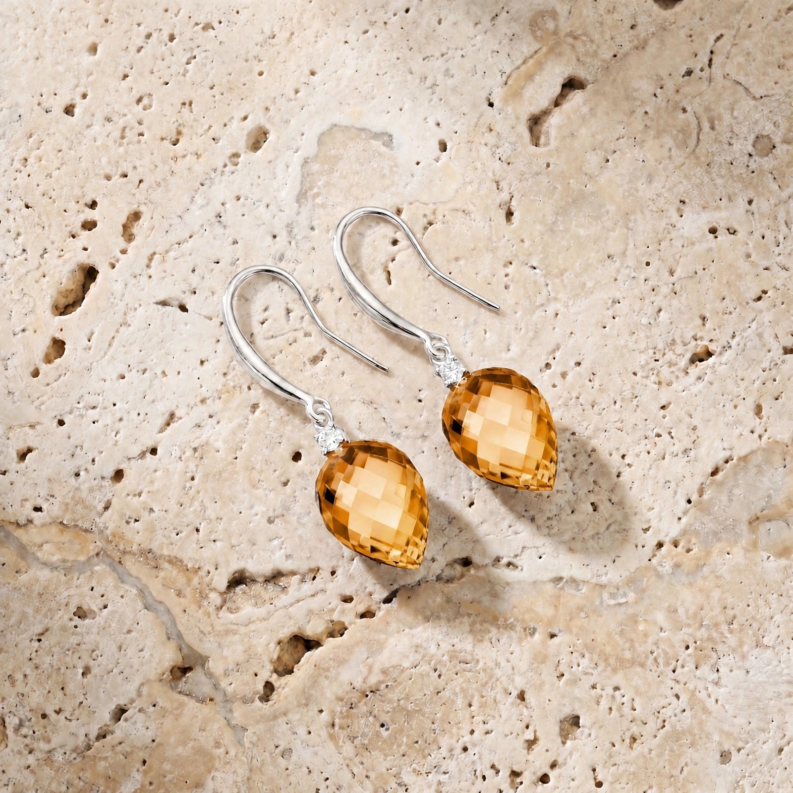 White Gold Earrings Citrine 10K — Rosangela