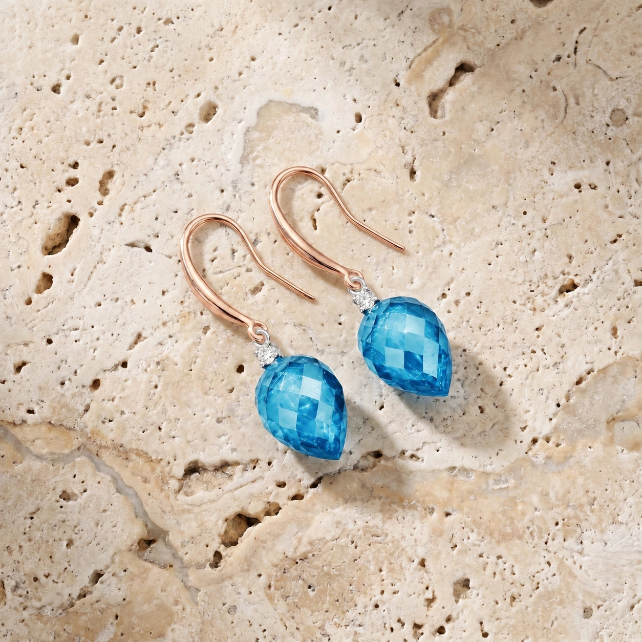Rose Gold Earrings Blue Topaz 10K — Rosangela