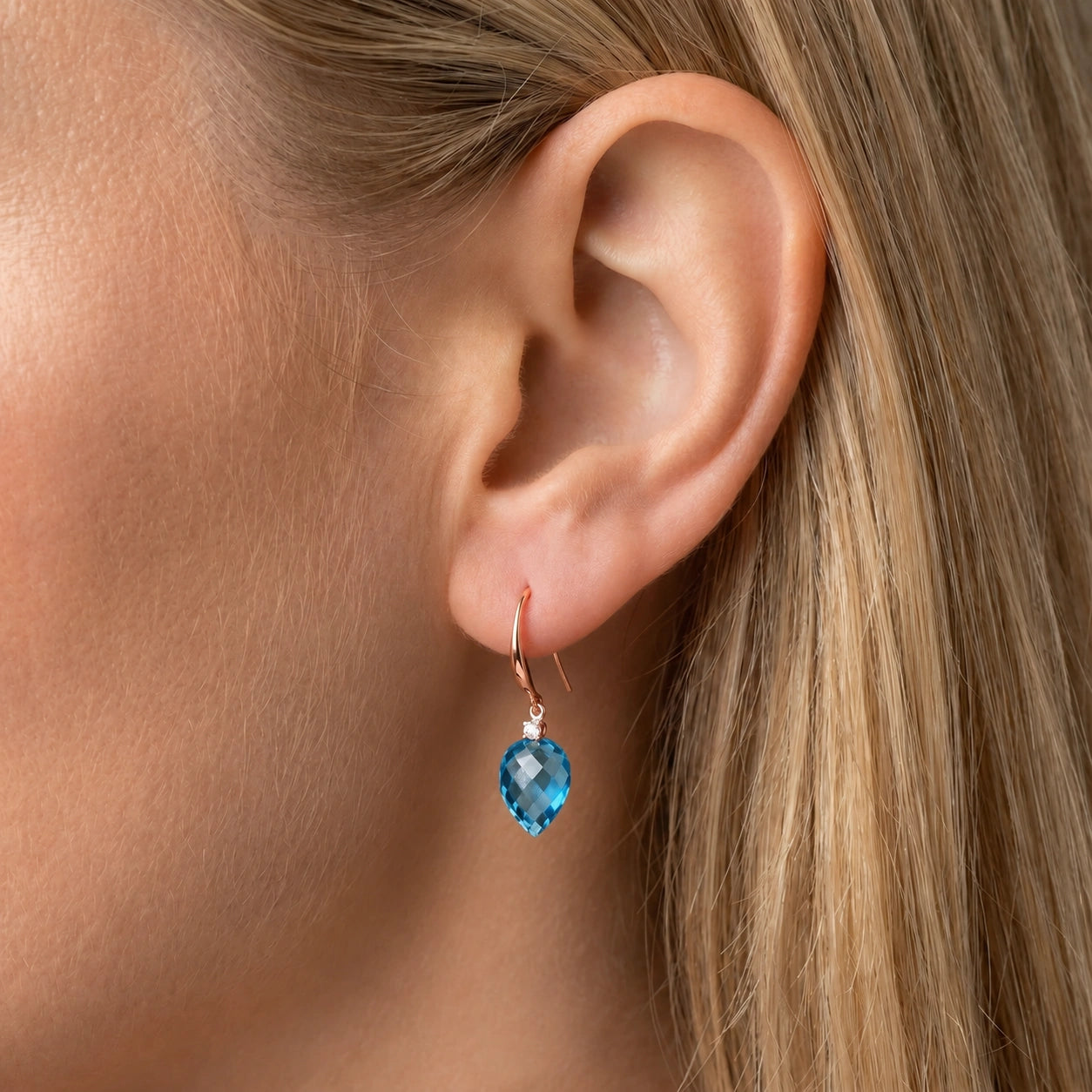 Rose Gold Earrings Blue Topaz 10K — Rosangela