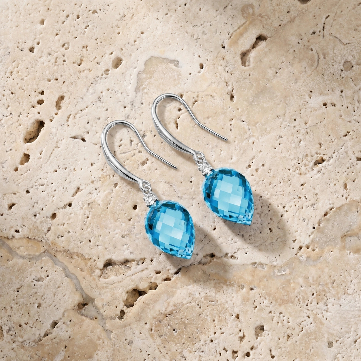 White Gold Earrings Blue Topaz 10K — Rosangela