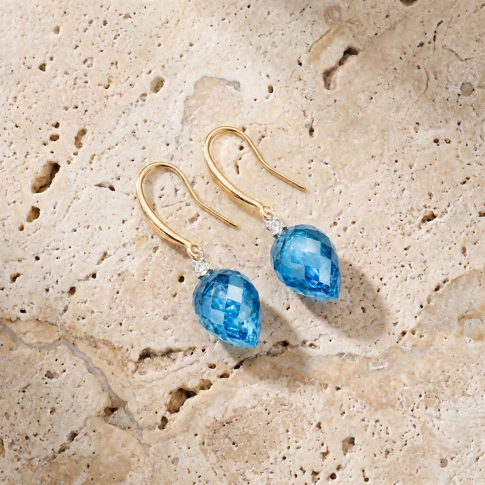 Yellow Gold Earrings Blue Topaz 10K — Rosangela