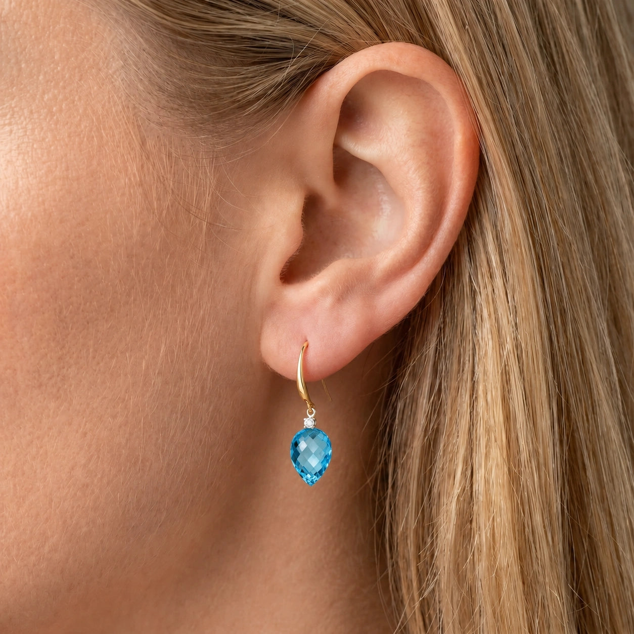 Yellow Gold Earrings Blue Topaz 10K — Rosangela