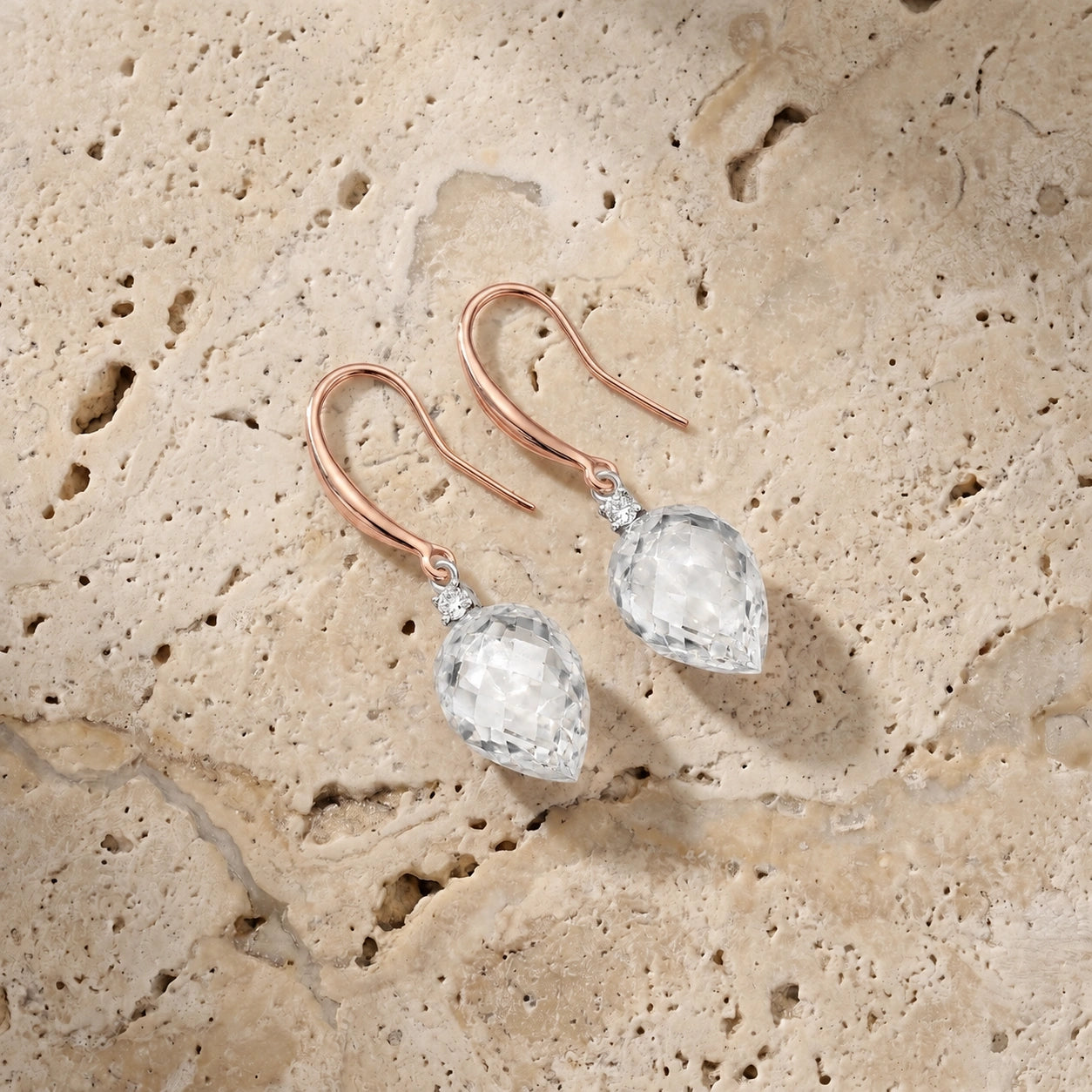 Rose Gold Earrings White Topaz 10K — Rosangela