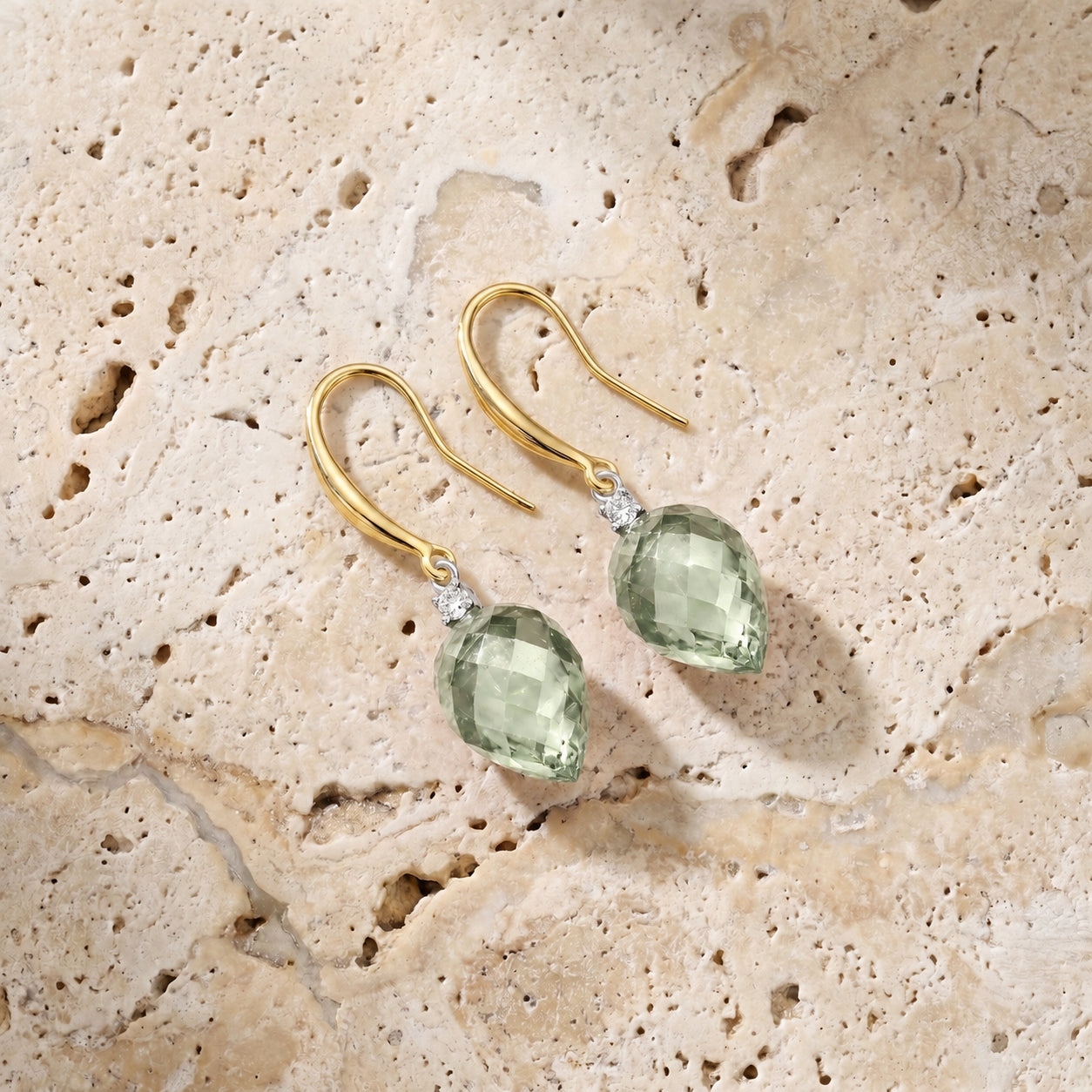 Yellow Gold Earrings White Topaz 10K — Rosangela