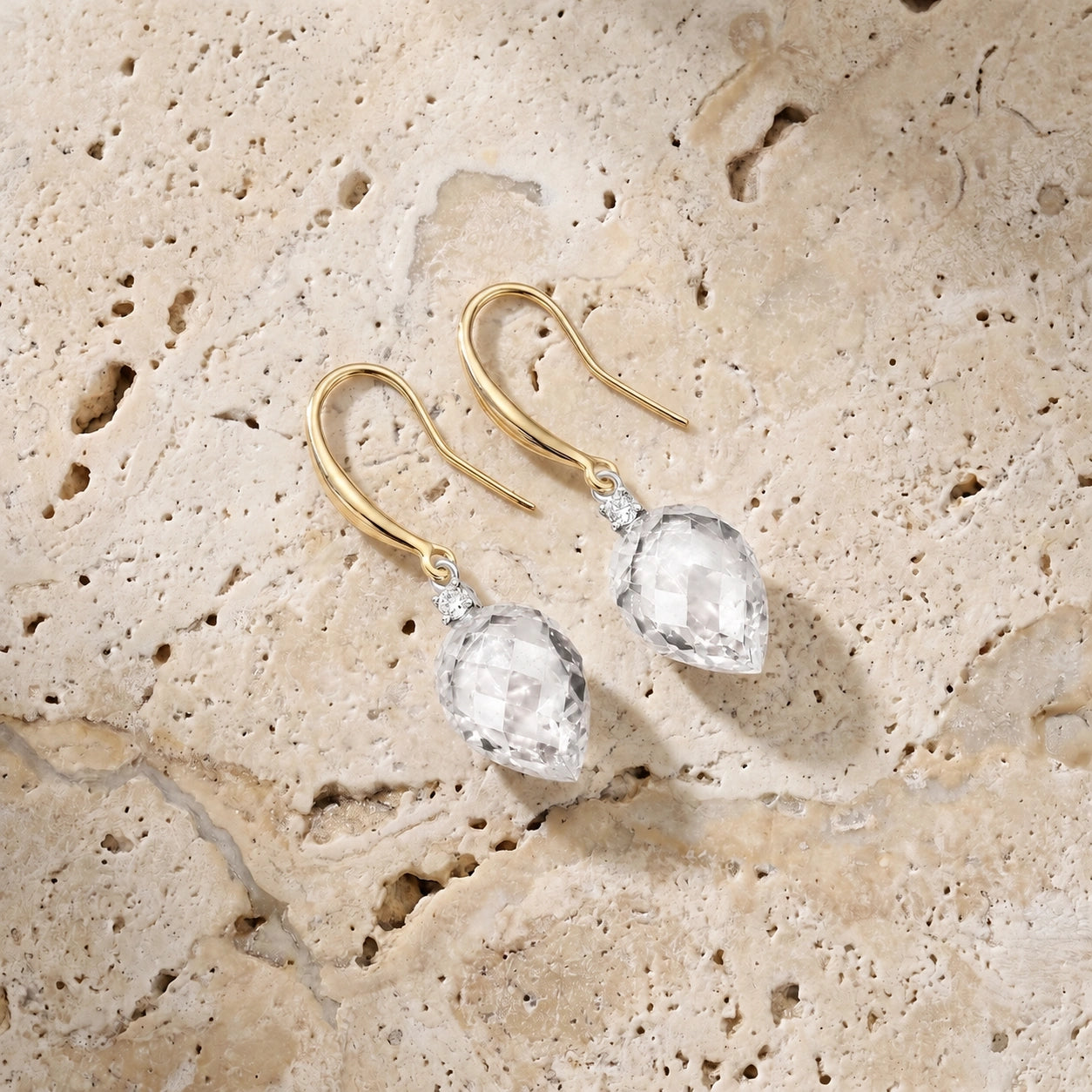 Yellow Gold Earrings White Topaz 10K — Rosangela