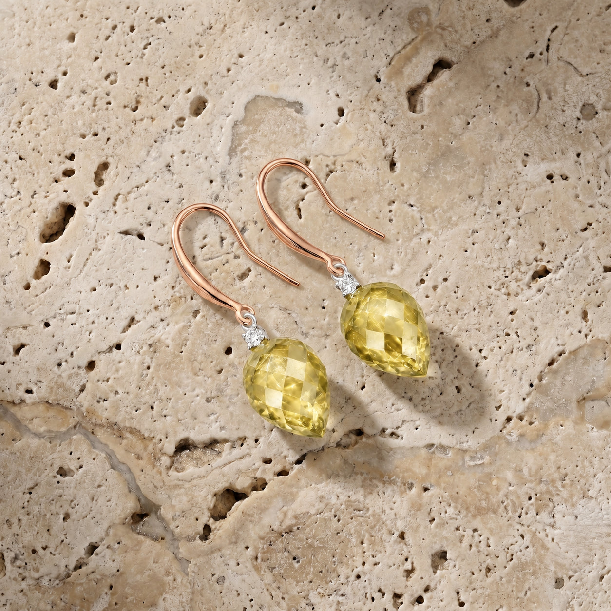 Rose Gold Earrings Lemon Quartz 10K — Rosangela
