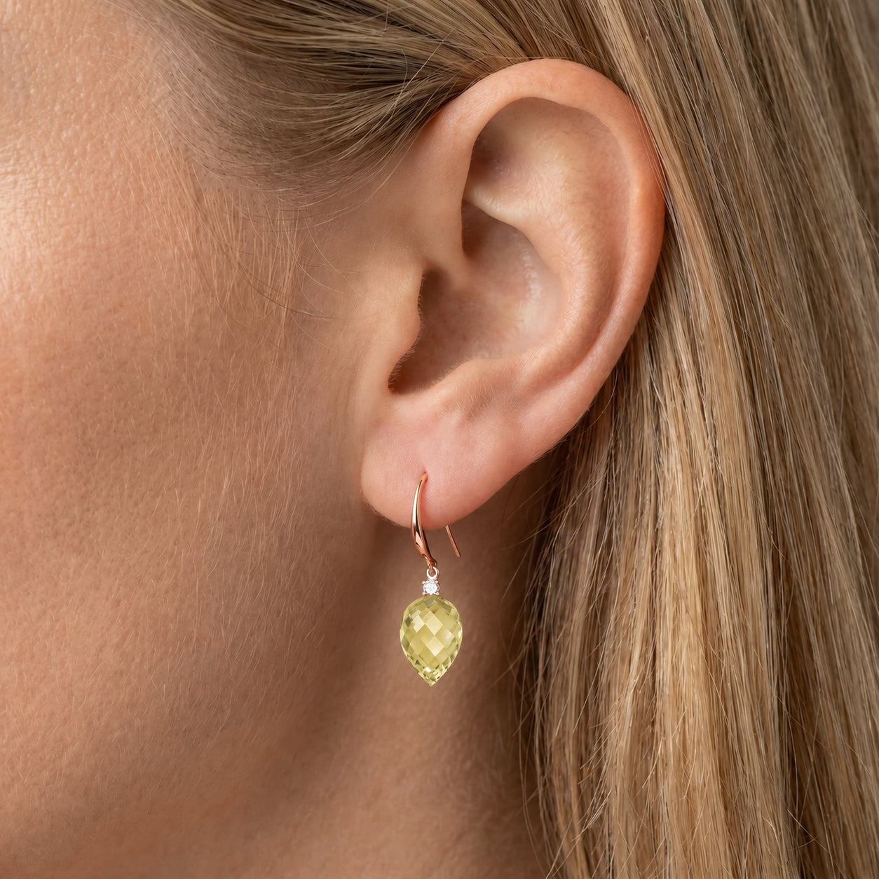 Rose Gold Earrings Lemon Quartz 10K — Rosangela