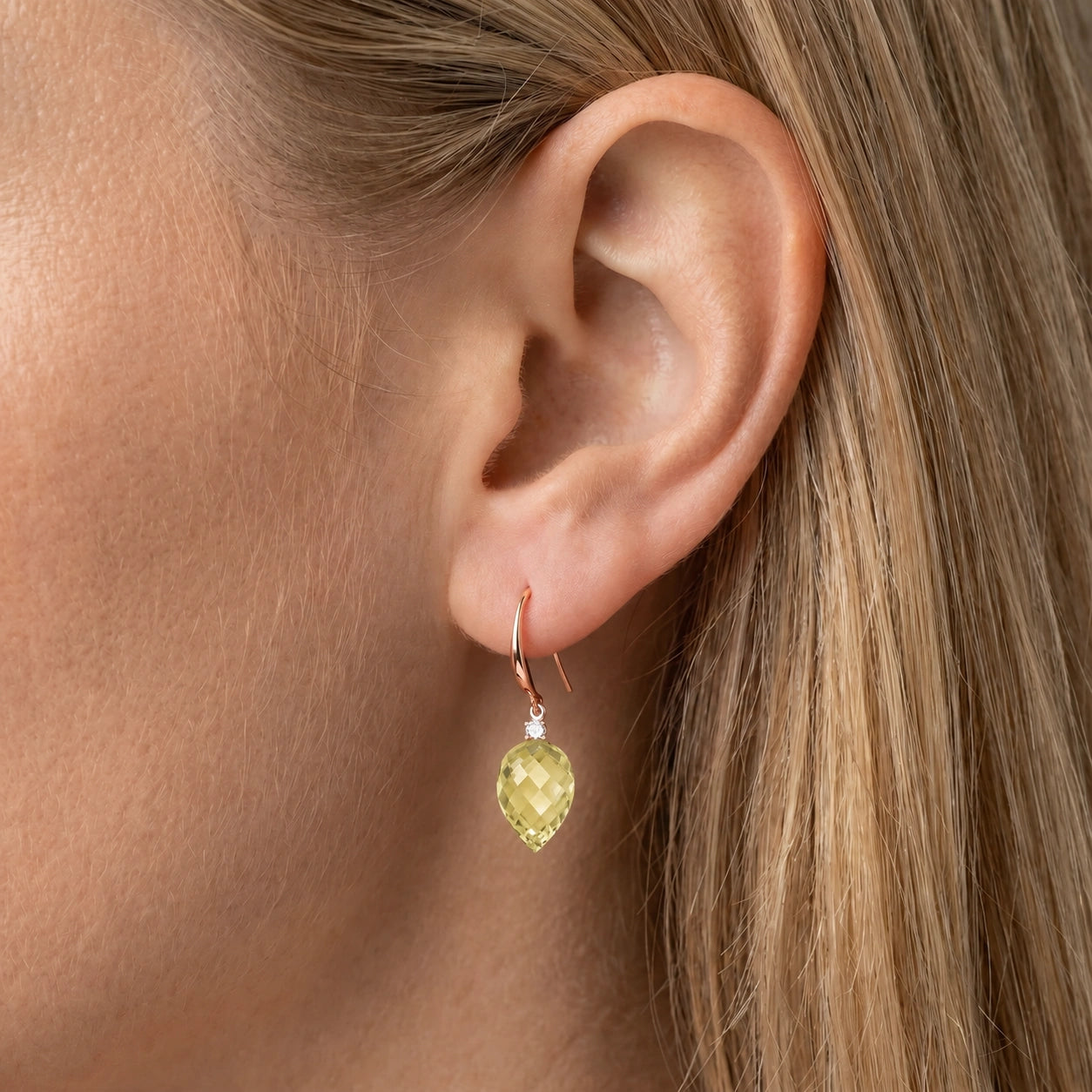 Rose Gold Earrings Lemon Quartz 10K — Rosangela