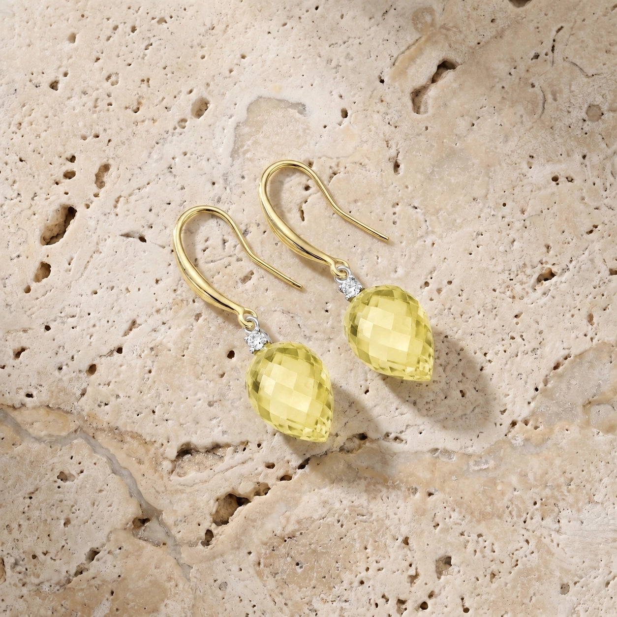 Yellow Gold Earrings Lemon Quartz 10K — Rosangela