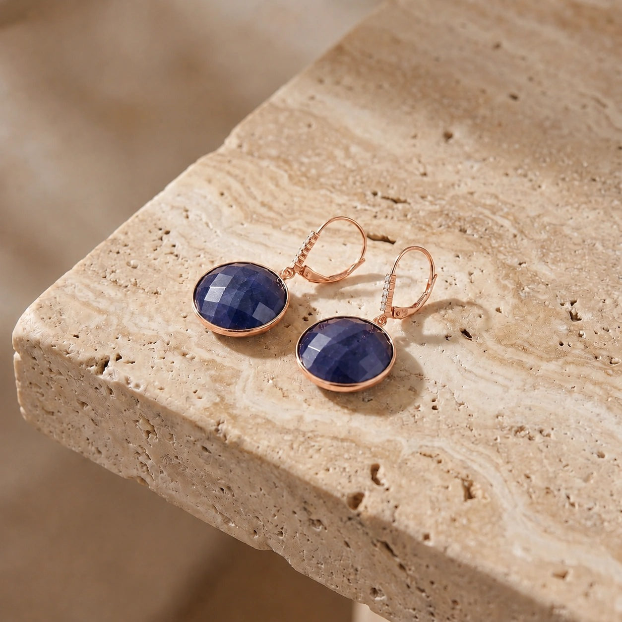 Rose Gold Earrings Sapphire 10K — Felicia