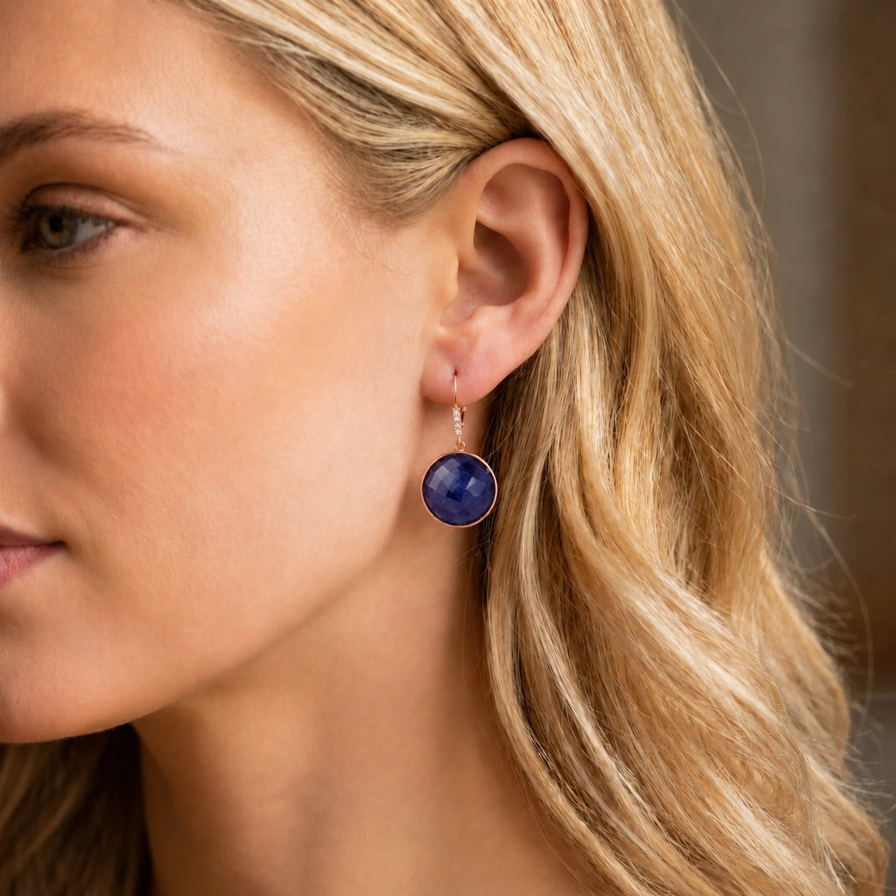 Rose Gold Earrings Sapphire 10K — Felicia