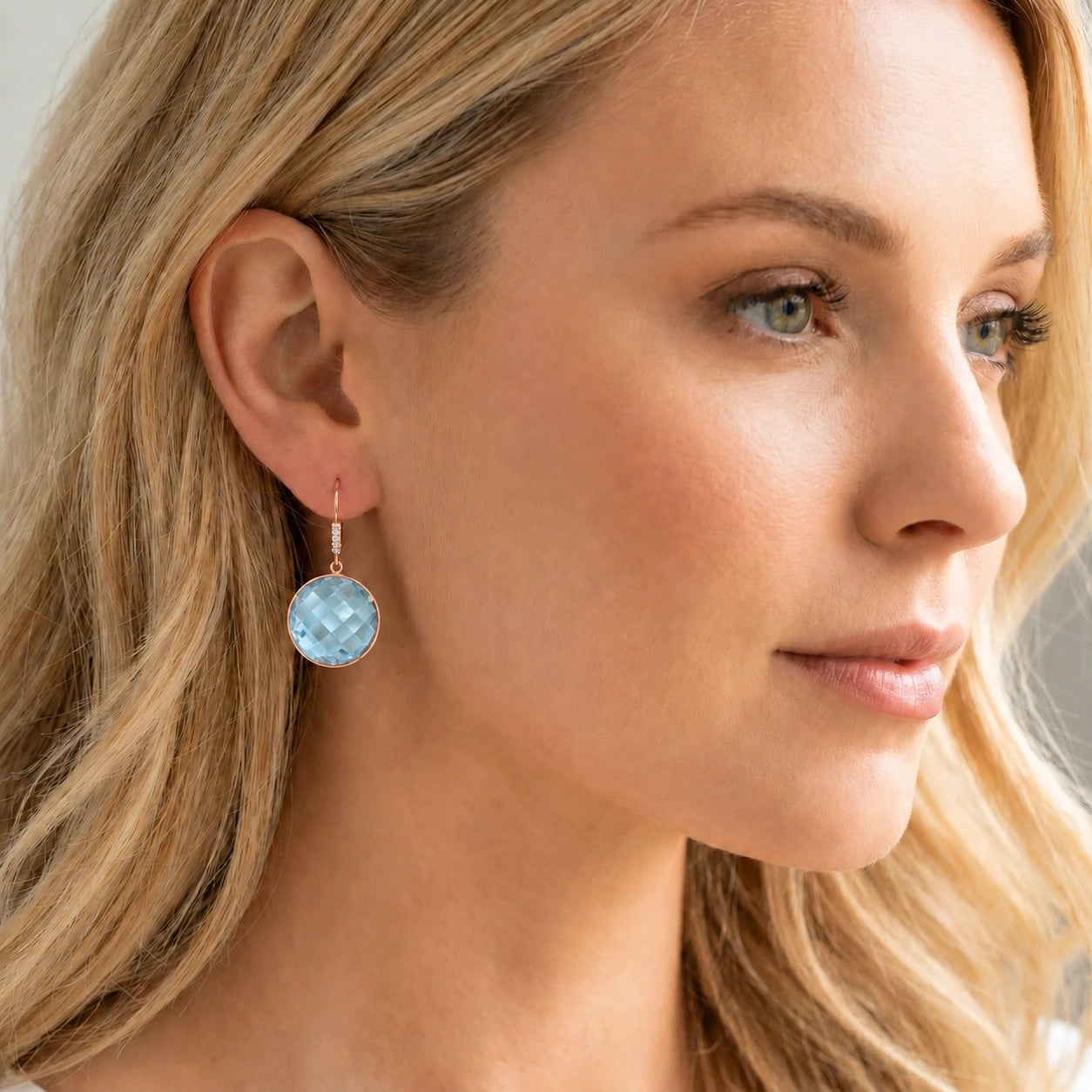 Rose Gold Earrings Blue Topaz 10K — Felicia
