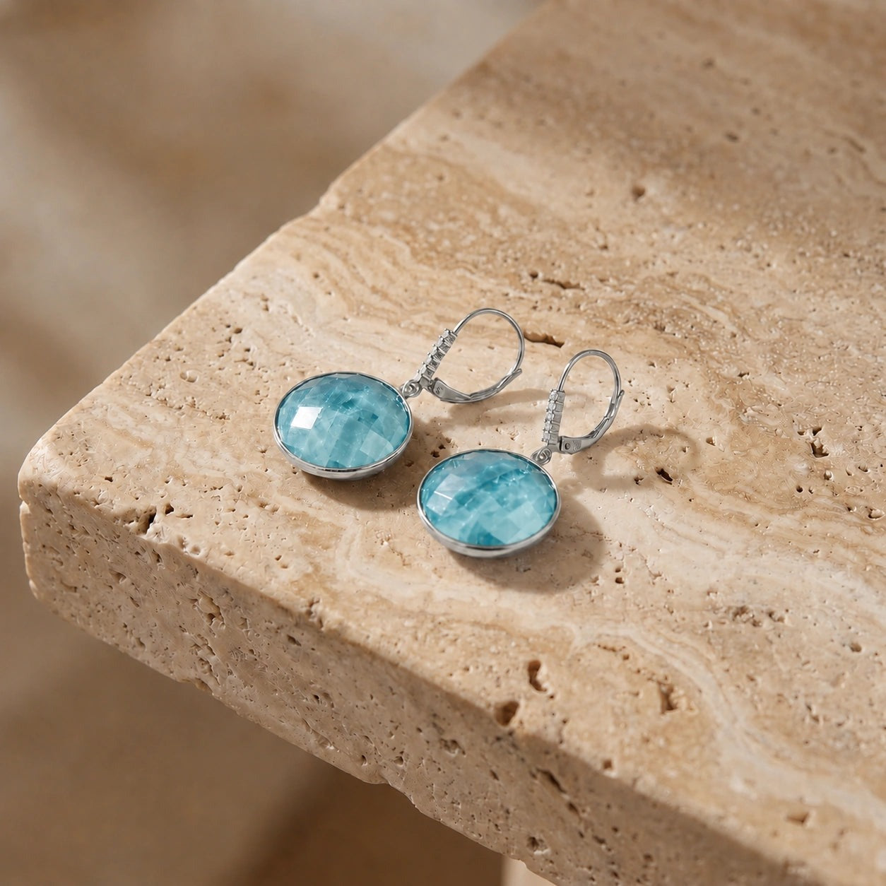 White Gold Earrings Blue Topaz 10K — Felicia