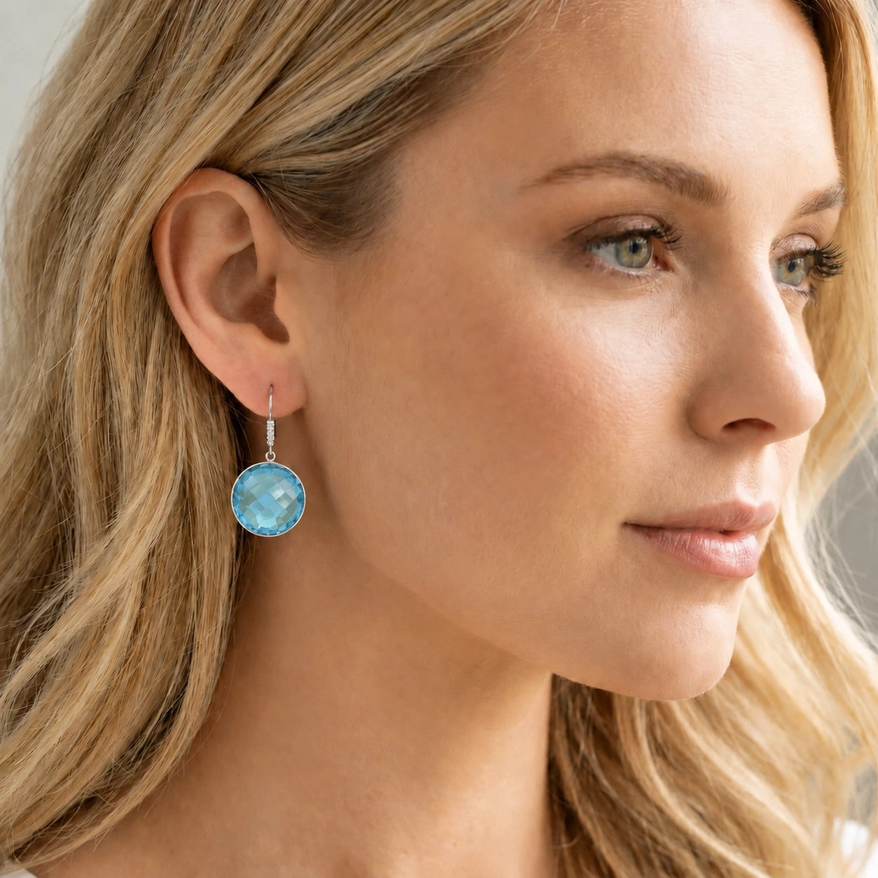 White Gold Earrings Blue Topaz 10K — Felicia