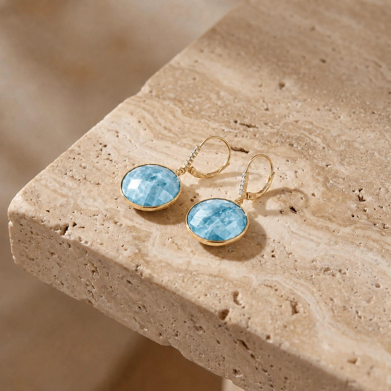 Yellow Gold Earrings Blue Topaz 10K — Felicia