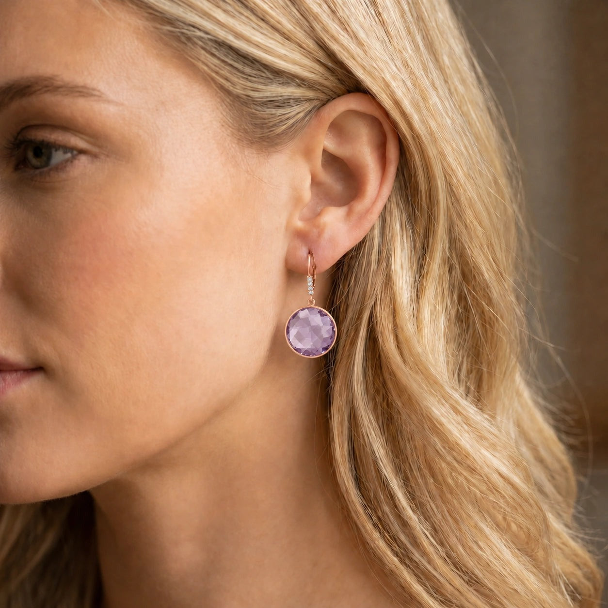 Rose Gold Earrings Amethyst 10K — Felicia