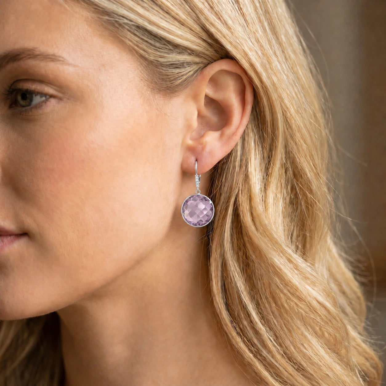 White Gold Earrings Amethyst 10K — Felicia