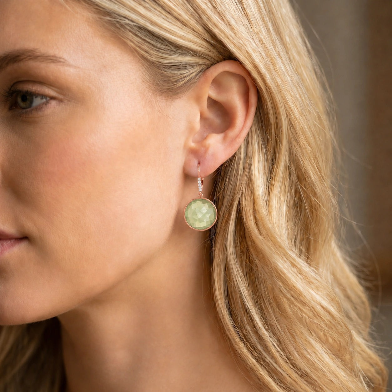 Rose Gold Earrings Green Amethyst 10K — Felicia