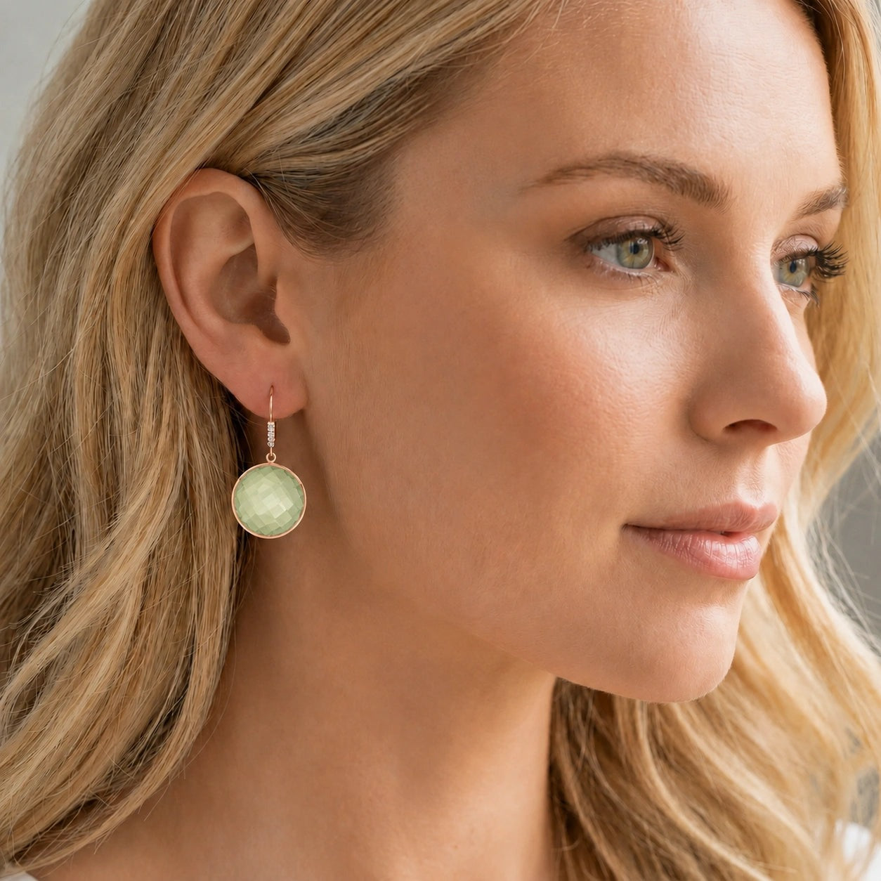 Rose Gold Earrings Green Amethyst 10K — Felicia