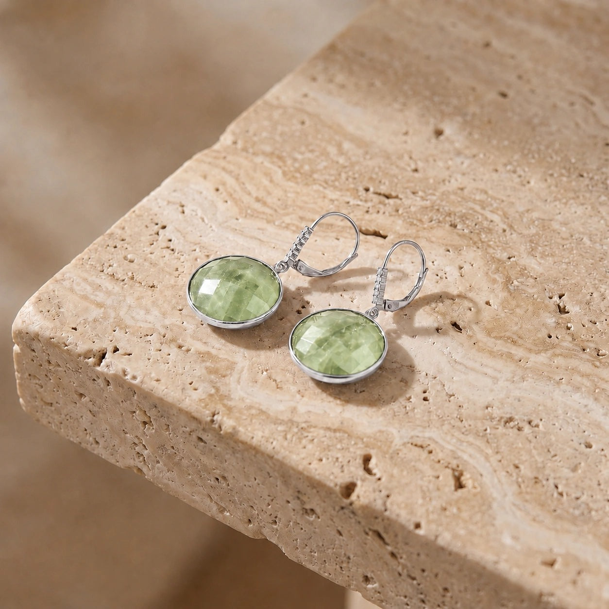 White Gold Earrings Green Amethyst 10K — Felicia