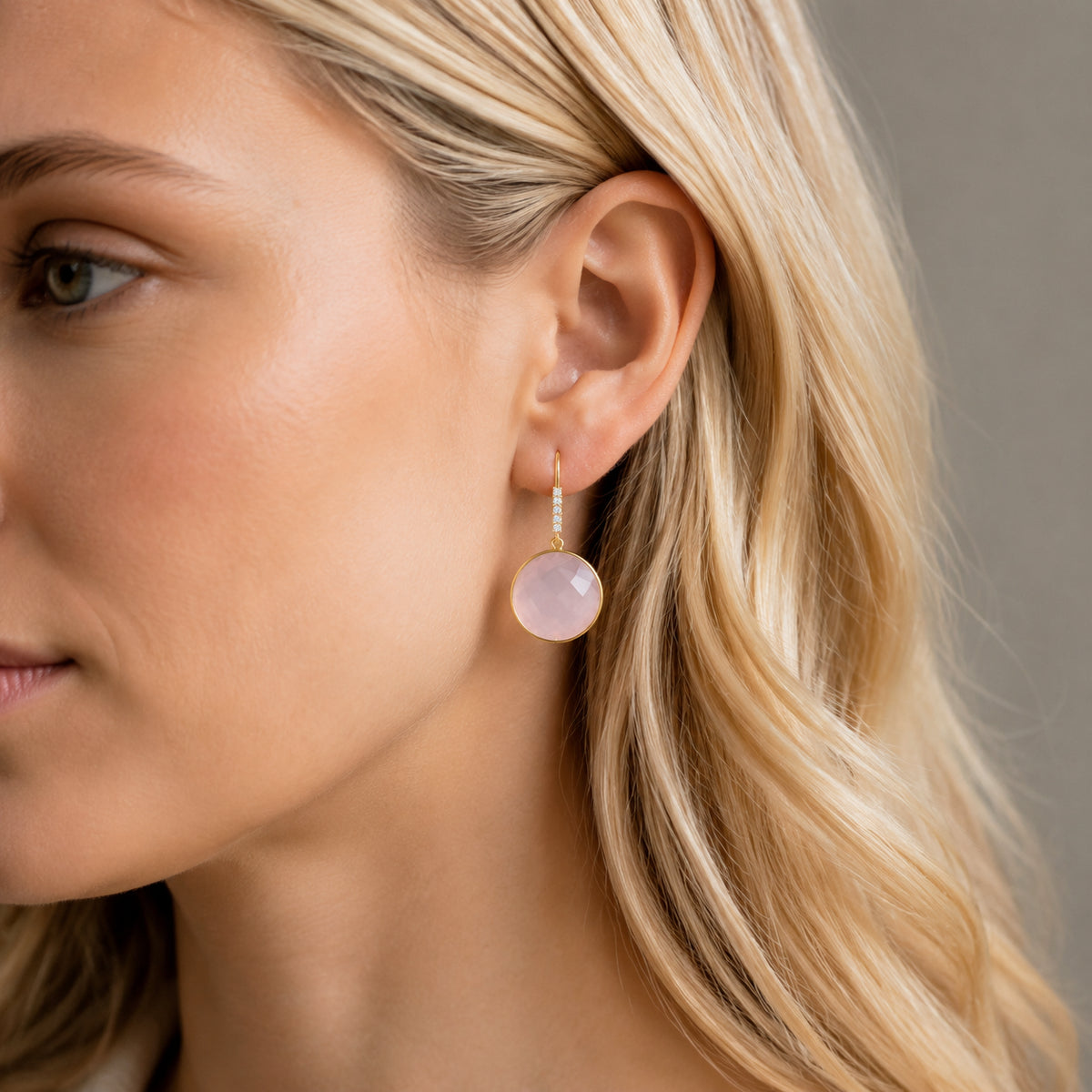 Yellow Gold Earrings Green Amethyst 10K — Felicia