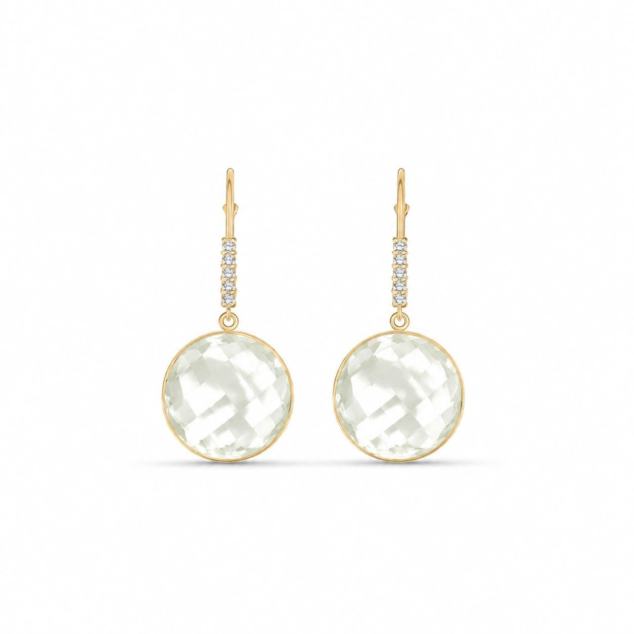 Yellow Gold Earrings Green Amethyst 10K — Felicia