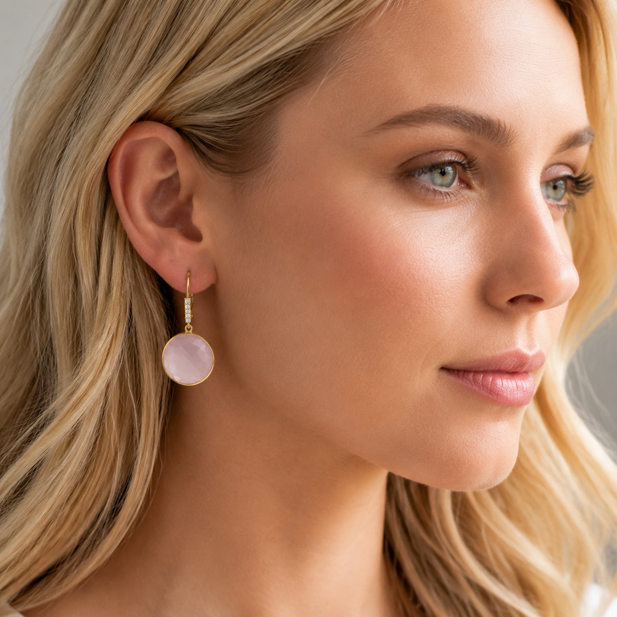 Yellow Gold Earrings Green Amethyst 10K — Felicia