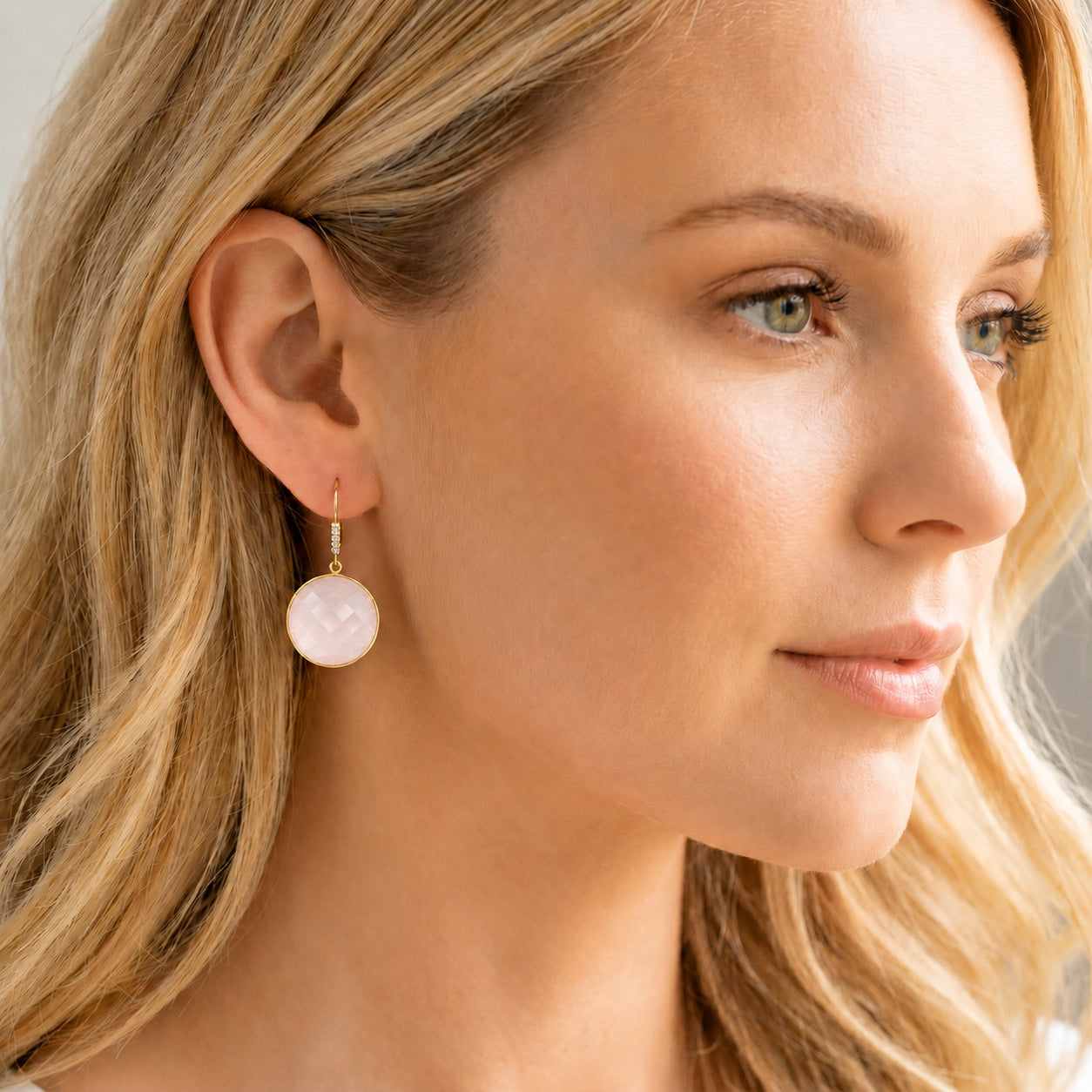 Yellow Gold Earrings Green Amethyst 10K — Felicia