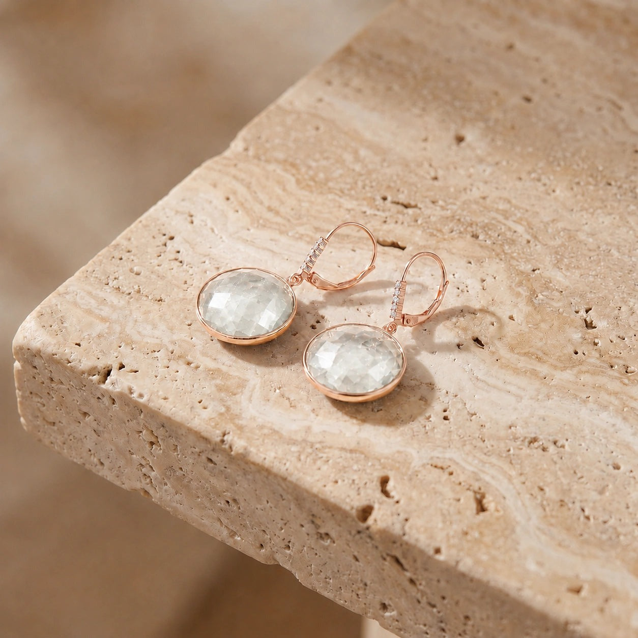 Rose Gold Earrings White Topaz 10K — Felicia