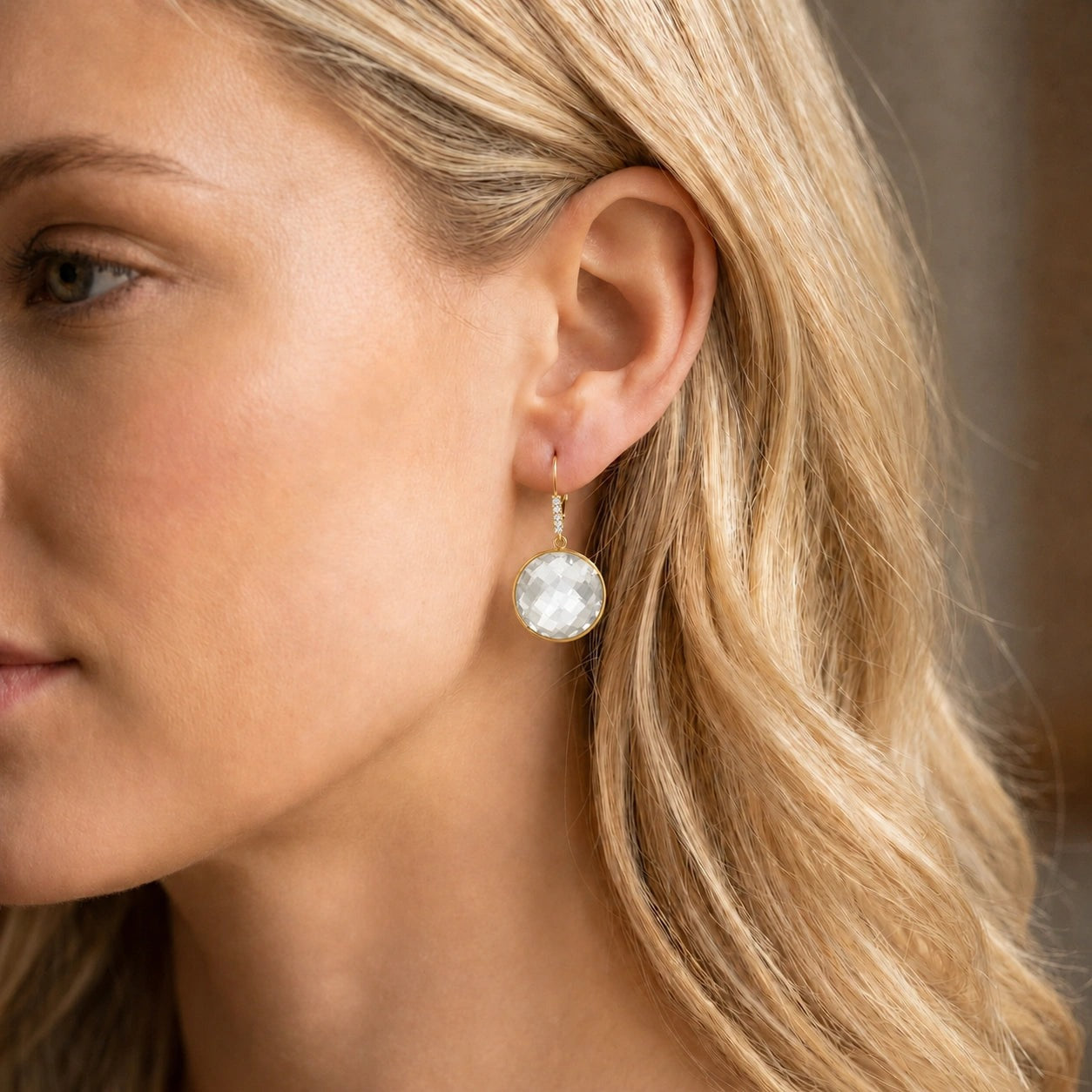 Yellow Gold Earrings White Topaz 10K — Felicia
