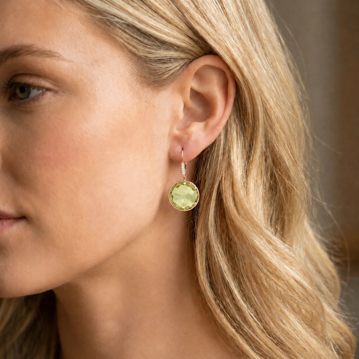 Rose Gold Earrings Lemon Quartz 10K — Felicia