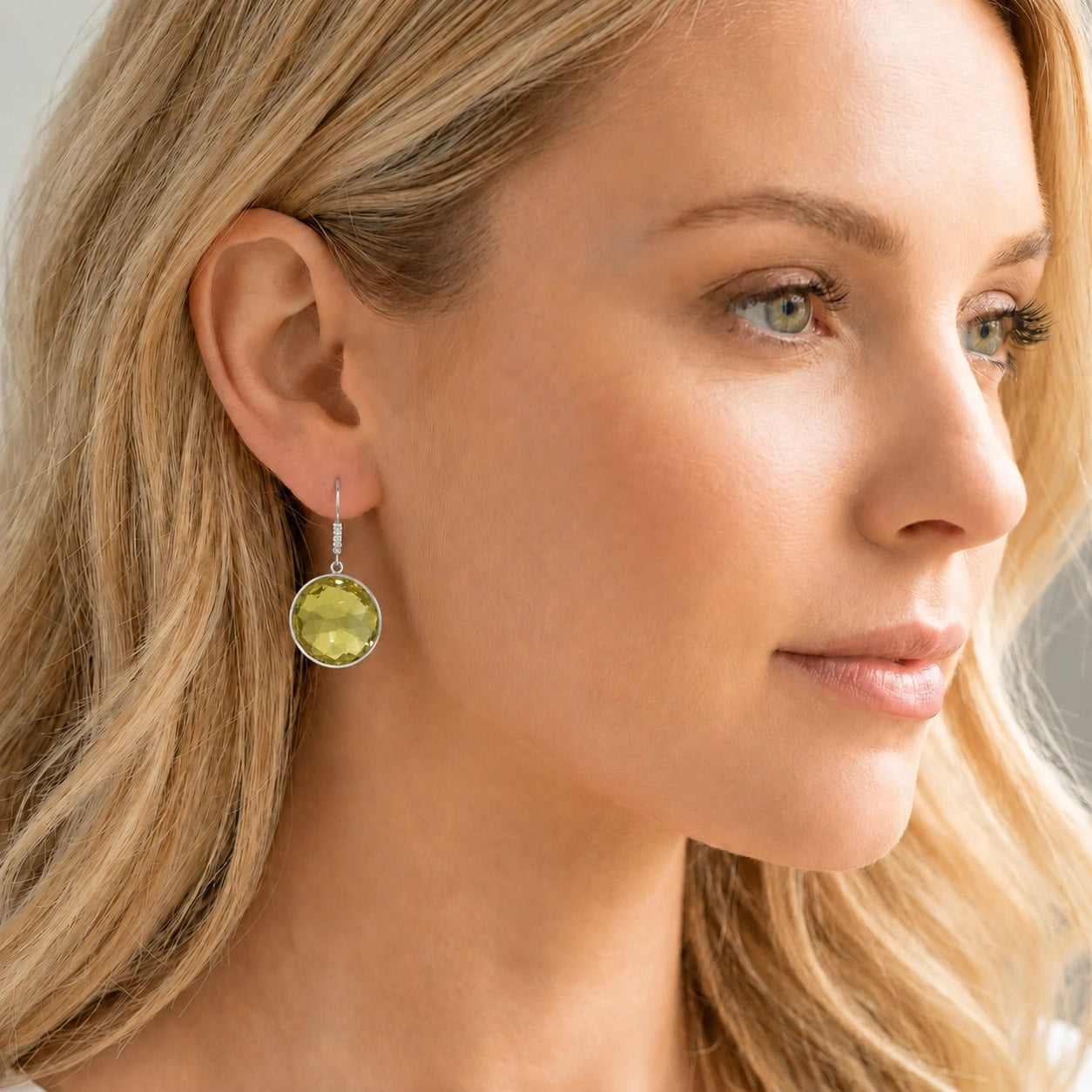 White Gold Earrings Lemon Quartz 10K — Felicia
