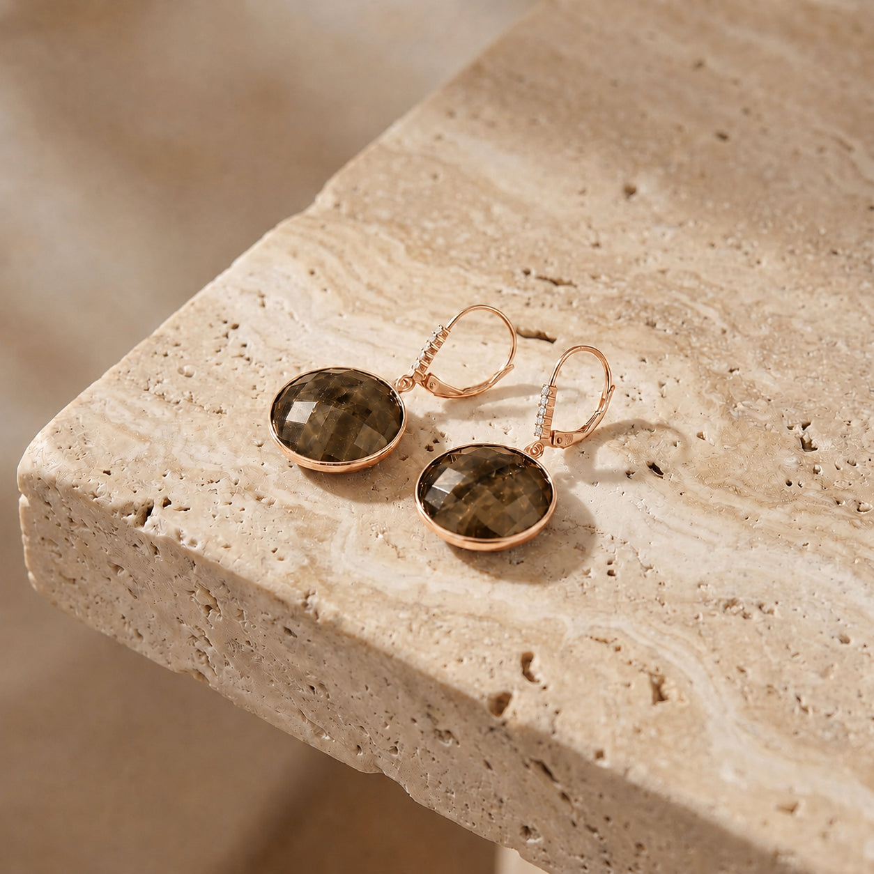 Rose Gold Earrings Smoky Quartz 10K — Felicia