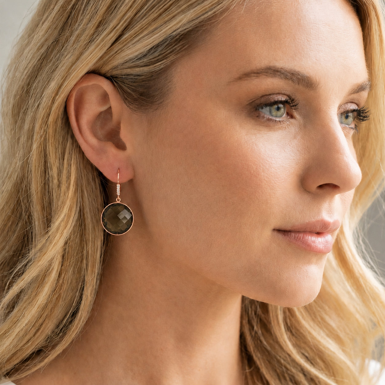 Rose Gold Earrings Smoky Quartz 10K — Felicia