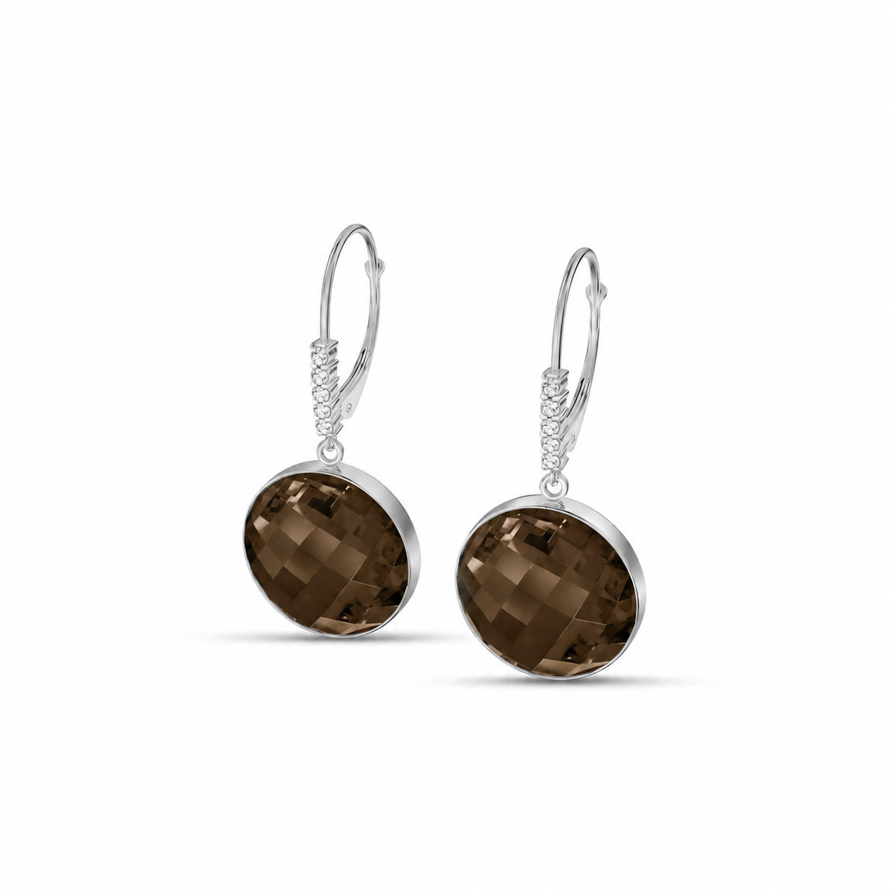 White Gold Earrings Smoky Quartz 10K — Felicia