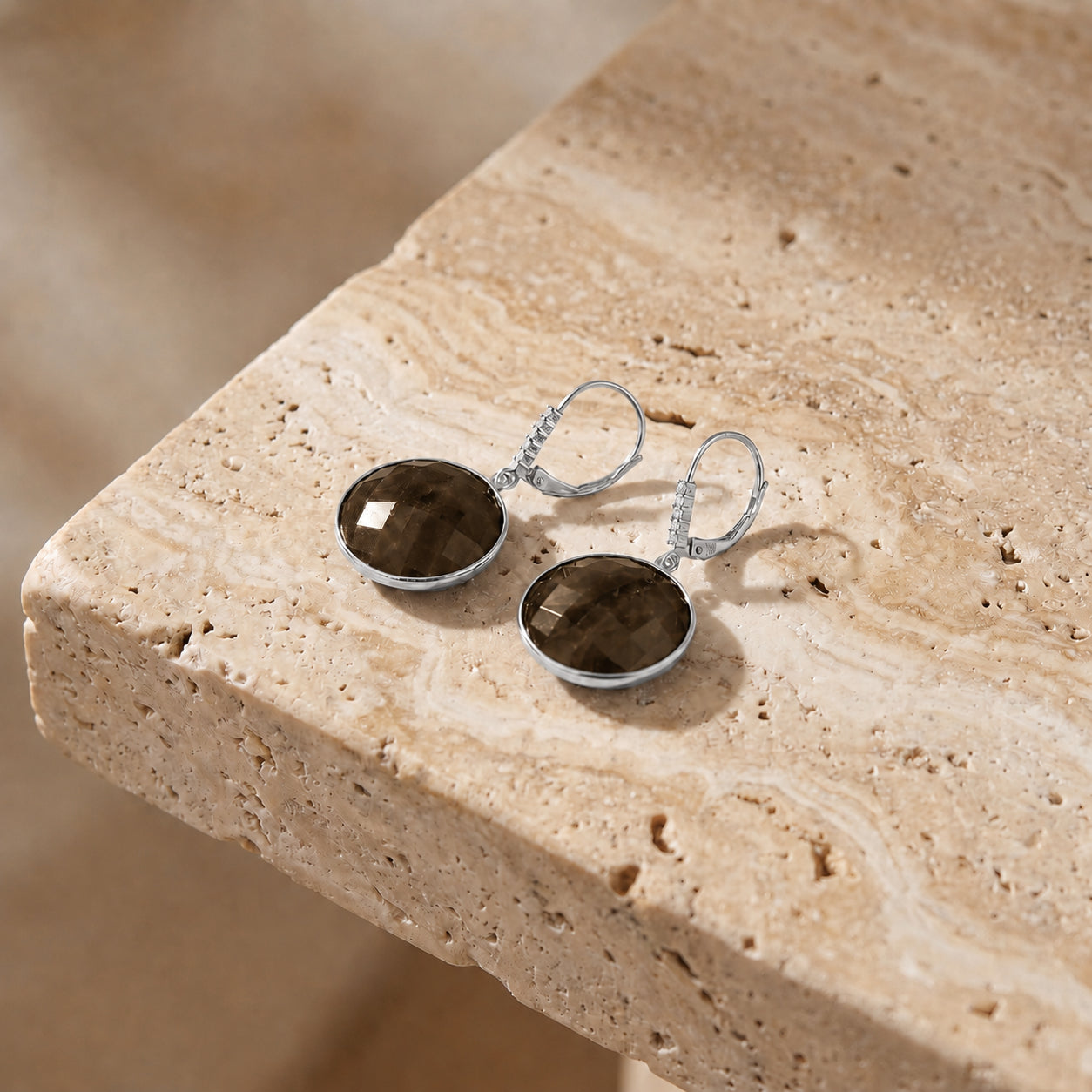 White Gold Earrings Smoky Quartz 10K — Felicia