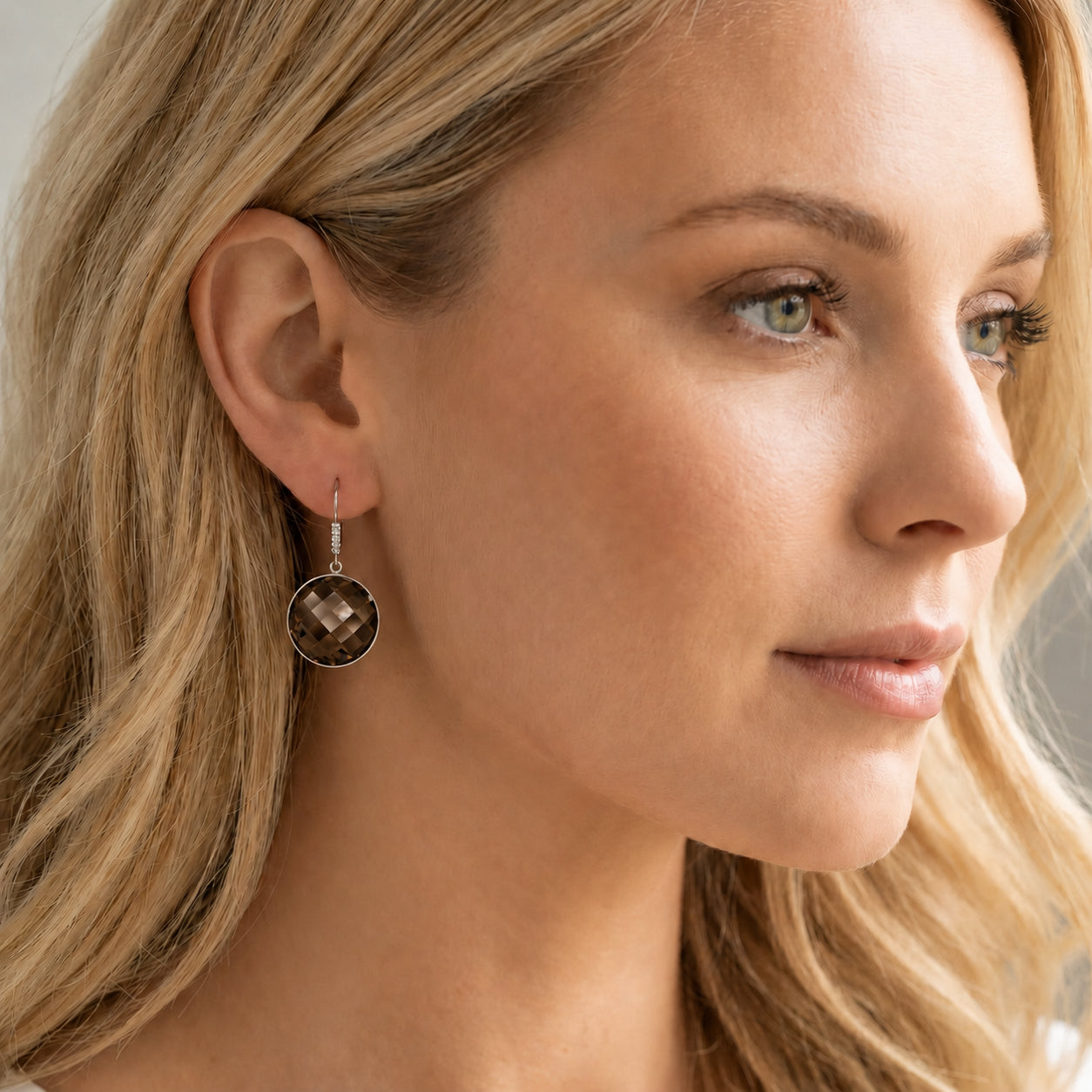 White Gold Earrings Smoky Quartz 10K — Felicia