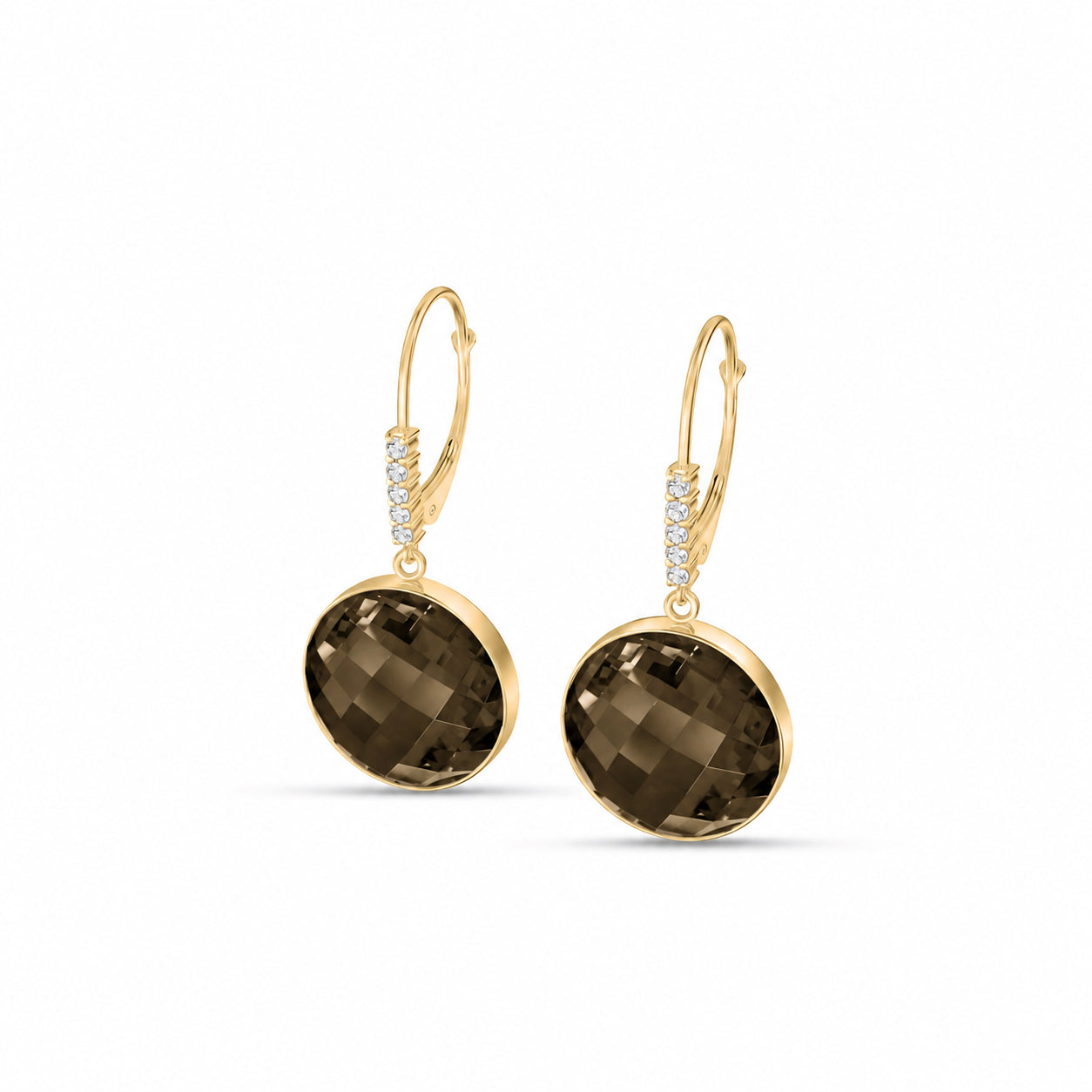 Yellow Gold Earrings Smoky Quartz 10K — Felicia