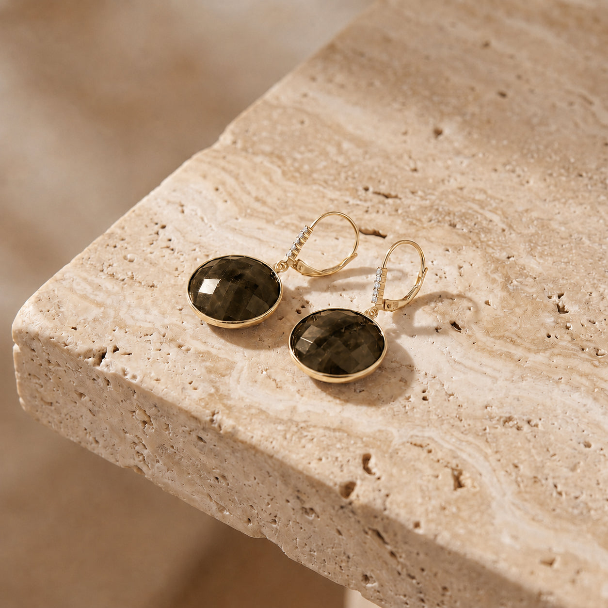Yellow Gold Earrings Smoky Quartz 10K — Felicia