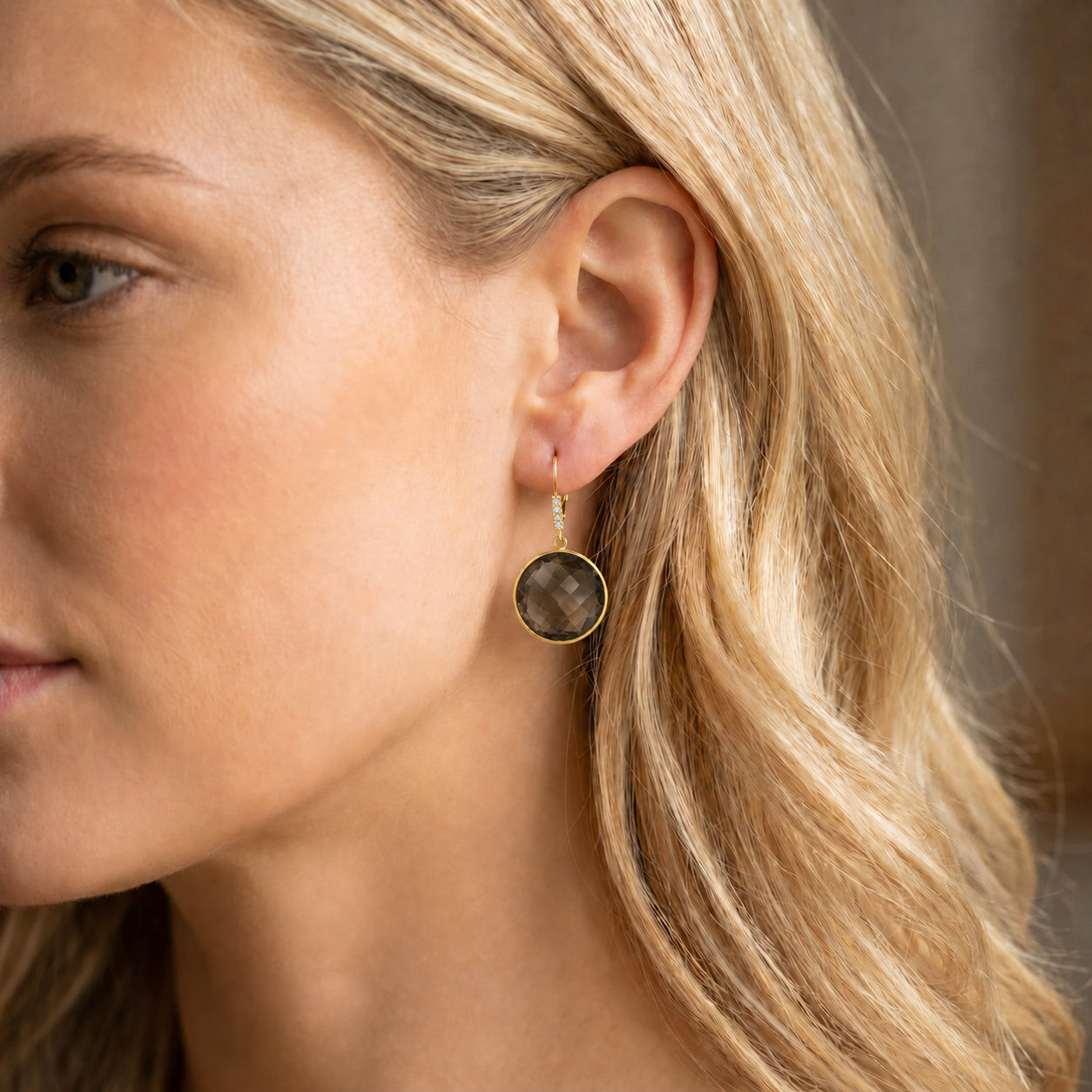 Yellow Gold Earrings Smoky Quartz 10K — Felicia