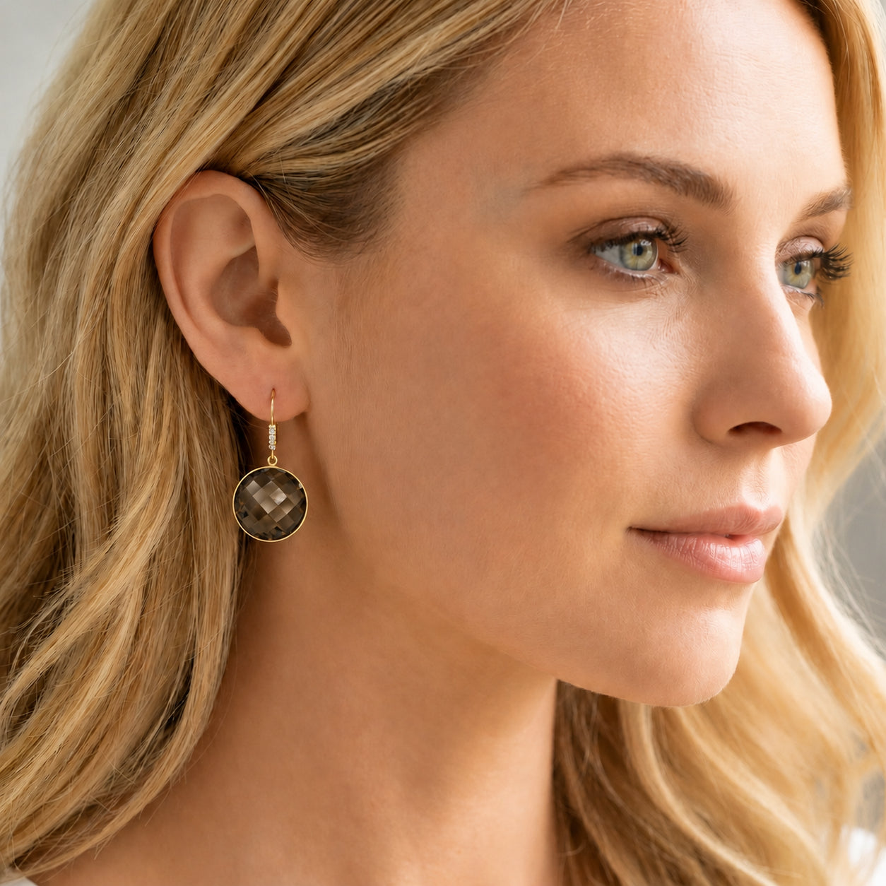 Yellow Gold Earrings Smoky Quartz 10K — Felicia