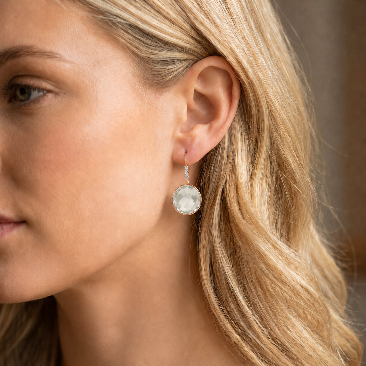 Rose Gold Earrings Rose Quartz 10K — Felicia