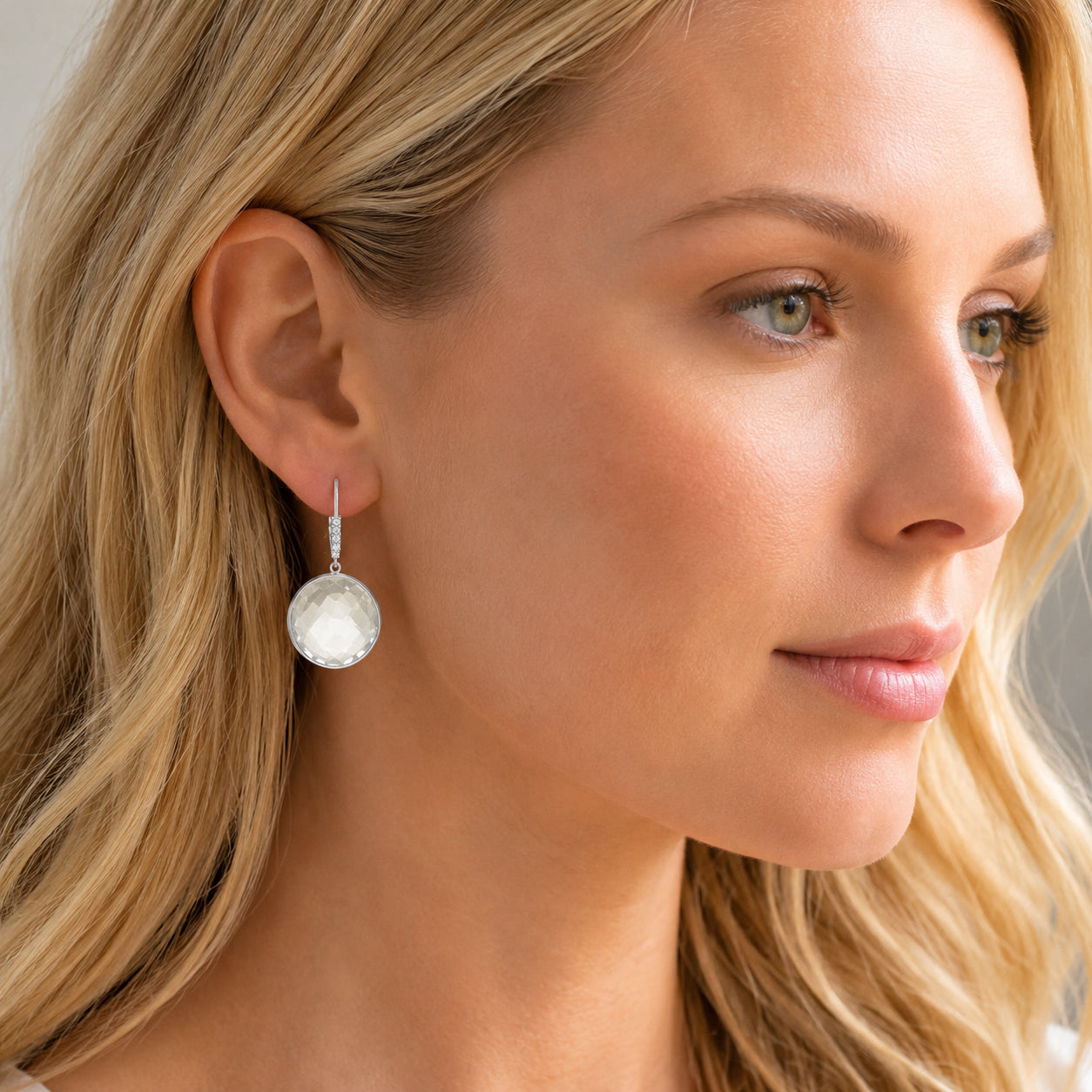 White Gold Earrings Rose Quartz 10K — Felicia