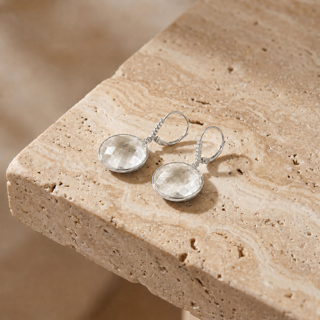 White Gold Earrings Rose Quartz 10K — Felicia