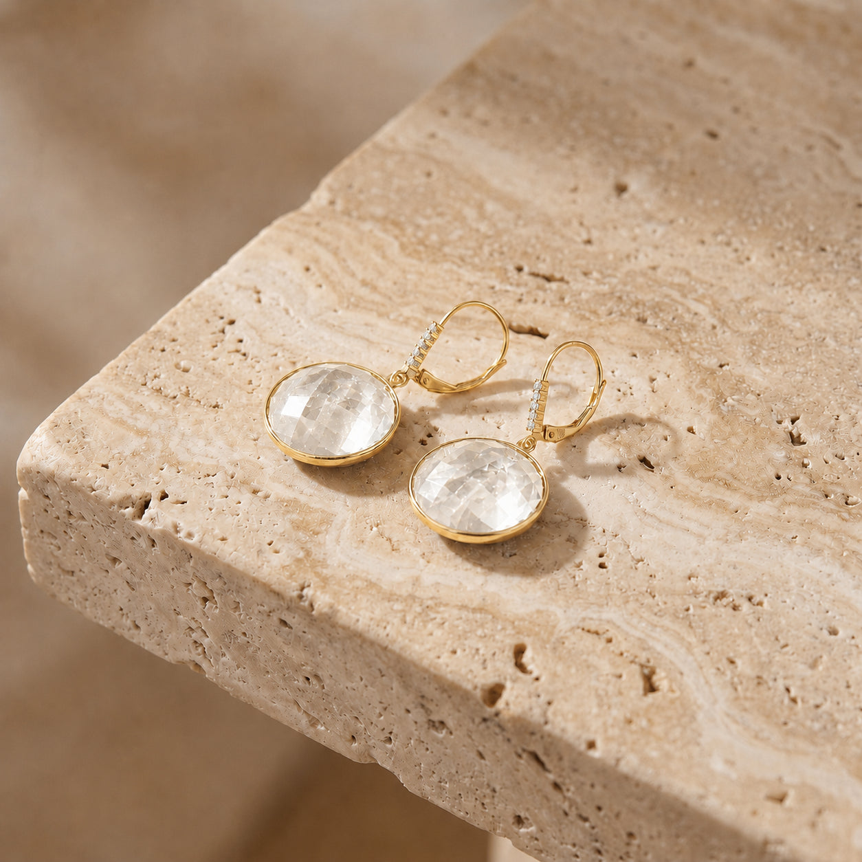 Yellow Gold Earrings Rose Quartz 10K — Felicia