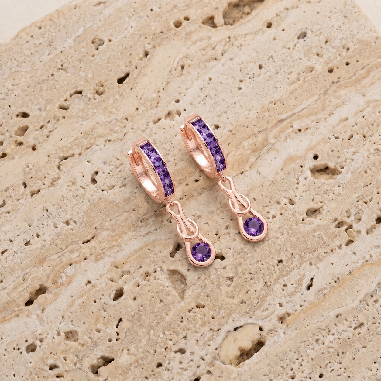 Rose Gold Earrings Amethyst 10K — Candida