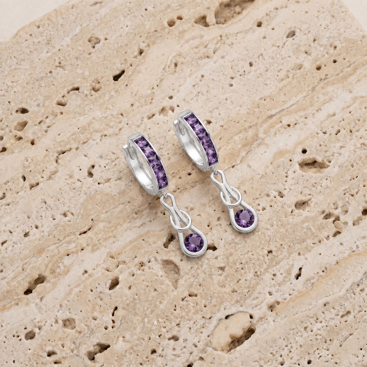 White Gold Earrings Amethyst 10K — Candida