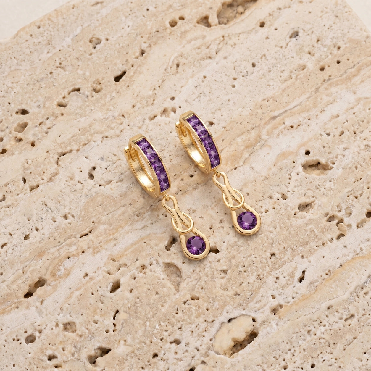Yellow Gold Earrings Amethyst 10K — Candida