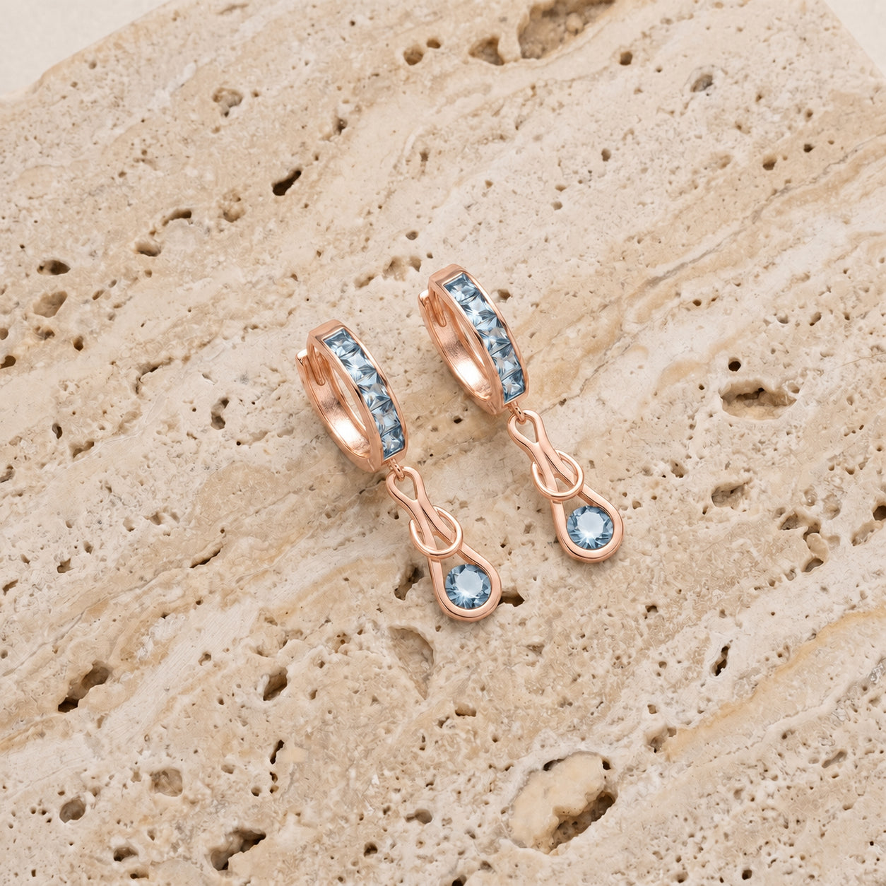 Rose Gold Earrings Aquamarine 10K — Candida